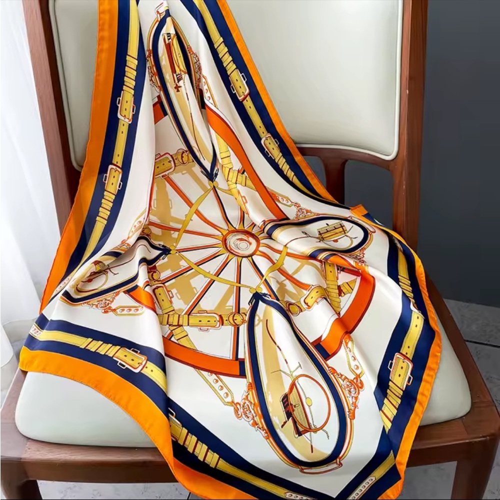 Elegant Scarf with Orange and Blue Accents - Picture 2 of 5